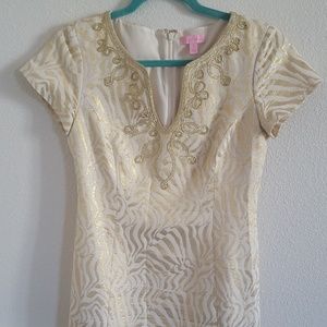 Size 4 Lilly Pulitzer Gold + White Dress